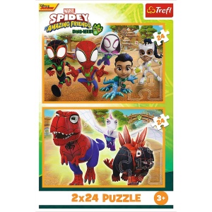 PUZZLE TREFL 2X24 SPIDEY AND HIS AMAZING FRIENDS DINO-WEBS SPIDEY SI DINOZAURII - Img 4