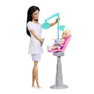 Set de joacă Barbie brunetă, papusa dentist, multicolor, 32.5x19x6.5cm - Img 5