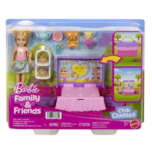 Set papusi Barbie Family and Friends Chelsea, petrecere cu ceai, accesorii picnic, multicolor, 30.5x24x8cm - Img 2