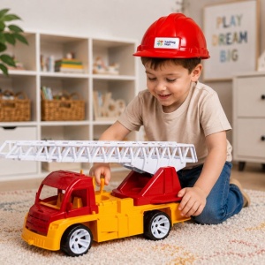 AUTOSPECIALA POMPIERI CU SCARA SI CASCA ROSU PORTOCALIU 54CM - Img 3