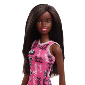 BARBIE PAPUSA CLASICA BRUNETA CU ROCHITA ROZ CU IMPRIMEU BARBIE - Img 6