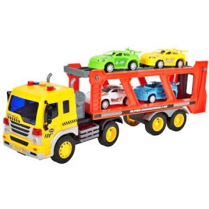 Camion MalPlay cu platforma si 4 masinute incluse, cu sunete si lumini, 37 cm - Img 1