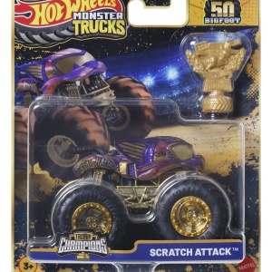 HOT WHEELS MONSTER TRUCK 50 BIGFOOT TROPHY CHAMPIONS MASINUTA SCRATCH ATTACK SCARA 1 LA 64