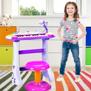 INSTRUMENT MUZICAL PIANINA ELECTRONICA MALPLAY CU SCAUN SI MICROFON 45 CM INALTIME ROZ - Img 3