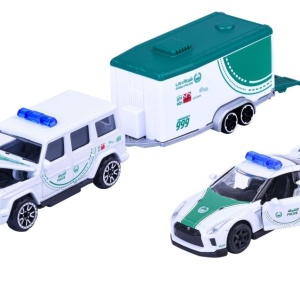 MAJORETTE SET REMORCA DE POLITIE DUBAI DELUXE MERCEDES AMG G63 SI MASINUTA NISSAN GT-R R35 - Img 2