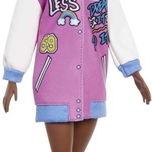 PAPUSA BARBIE FASHIONISTA CU PARUL AFRO SI JACHETA LILA - Img 2