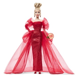 Papusa Barbie Signature Aniversare 80 de Ani Cu Rochie Rosie De Bal - Img 3
