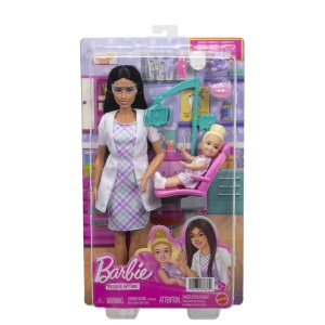 Set de joacă Barbie brunetă, papusa dentist, multicolor, 32.5x19x6.5cm - Img 2