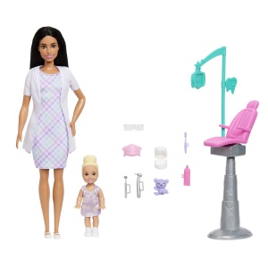 Set de joacă Barbie brunetă, papusa dentist, multicolor, 32.5x19x6.5cm