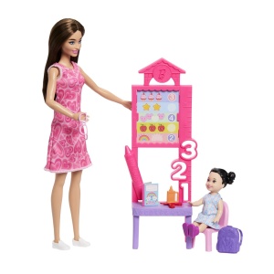Set de joacă papusa Barbie bruneta cu rochie roz, 32.5cm, 19x6.5cm - Img 6