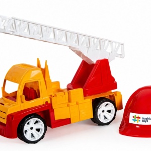 AUTOSPECIALA POMPIERI CU SCARA SI CASCA PORTOCALIU ROSU 54CM - Img 2