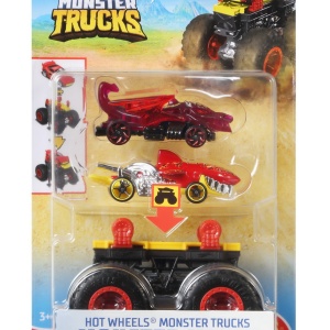 HOT WHEELS MONSTER TRUCK CU MASINUTE NEAGRU SI ROSU