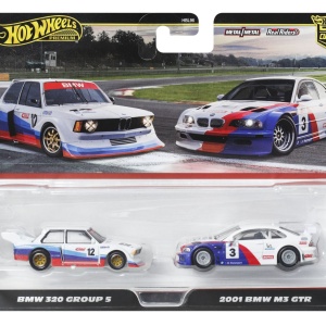 HOT WHEELS PREMIUM SET 2 MASINUTE METALICE BMW 320 GROUP 5 SI BMW 3 GTR 2001 SCARA 1:64