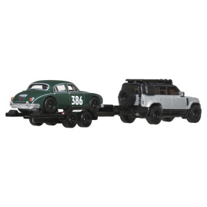 HOT WHEELS TRANSPORTATOR LAND ROVER DEFENDER 110 2023 CU MASINUTA JAGUAR MK1 SCARA 1 LA 64 - Img 3