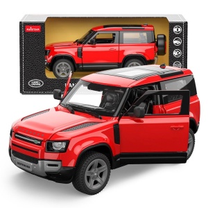 Masinuta metalica Rastar Land Rover Defender 90, rosie, 18.8x8.4x5.3cm
