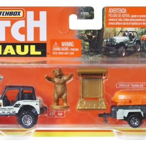 MATCHBOX HITCH&HAUL SET 2 VEHICULE MBX OFF ROAD 1988 JEEP 4X4 TRAILER TRAWLER SCARA 1:64