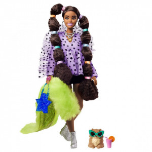Papusa Barbie Extra Style Par Negru, cu Geanta in Forma de Stea si Catelus - Img 3
