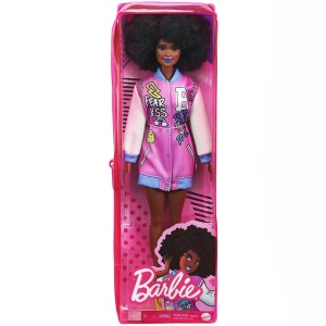 PAPUSA BARBIE FASHIONISTA CU PARUL AFRO SI JACHETA LILA