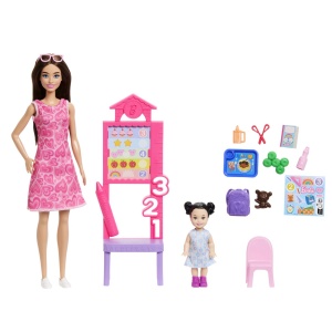 Set de joacă papusa Barbie bruneta cu rochie roz, 32.5cm, 19x6.5cm - Img 3