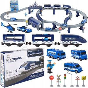 Tren electric de politie cu vehicule si elicopter, MalPlay