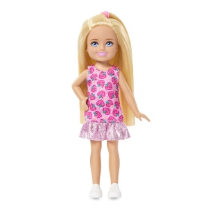 BARBIE PAPUSA CHELSEA BLONDA CU ROCHITA ROZ CU CAPSUNI - Img 6