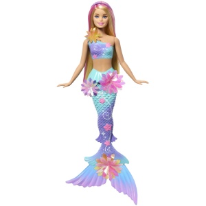 Barbie Papusa Sirena Floarea Magica cu Par Blond si Coada Albastra - Img 2