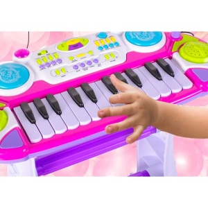 INSTRUMENT MUZICAL PIANINA ELECTRONICA MALPLAY CU SCAUN SI MICROFON 45 CM INALTIME ROZ - Img 7