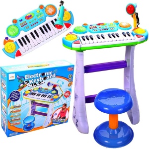 INSTRUMENT MUZICAL PIANINA ELECTRONICA MALPLAY CU SCAUN SI MICROFON 45 CM INALTIME ALBASTRU - Img 3