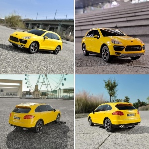 MASINA CU TELECOMANDA PORSCHE CAYENNE TURBO GALBEN CU SCARA 1 LA 24 - Img 3