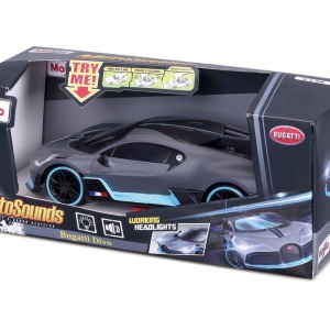 Masinuta cu sunete si lumini Maisto Bugatti Divo Scara 1:24, gri mat cu accente albastre, 27.17x10.70x9.96cm