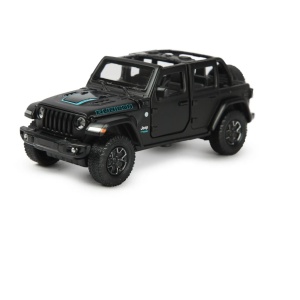 Mașinuță metalică Jeep Wrangler Rubicon 4XE, negru, 1:32, cu portiere funcționale, 19x9.5x8.5cm