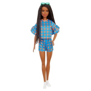 PAPUSA BARBIE FASHIONISTA SATENA CU CODITE IMPLETITE SI TINUTA CASUAL ALBASTRA - Img 2
