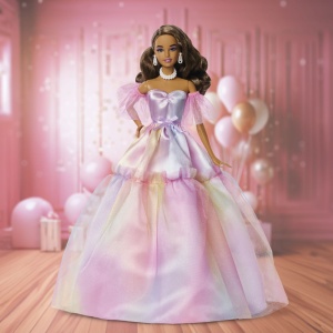 Papusa Barbie Signature Urari De Ziua De Nastere, rochie festiva multicolor, 33x21.5x7.5cm - Img 10