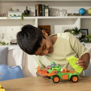 PATRULA CATELUSILOR FILMUL CU DINOZAURI SET DINO VEHICUL CAMION DE RECICLARE CU FIGURINA ROCKY SI ACCESORII 15CM - Img 3