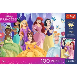 PUZZLE TREFL 100 TREFL PREMIUM PLUS KIDS DISNEY PRINCESS RELAXARE CU PRINTESELE CU POSTER - Img 4