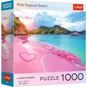 Puzzle Trefl 1000 piese, SUA Plaja Tropicala Roz cu Poster Inclus