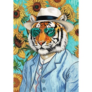 PUZZLE TREFL 500 PREMIUM PLUS PETS AS ART DOMNUL TIGRU SI FLOAREA SOARELUI - Img 2