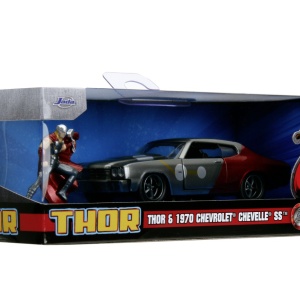 JADA MARVEL SET FIGURINA METALICA THOR SI MASINUTA CHEVY CHEVELLE SS SCARA 1 LA 32