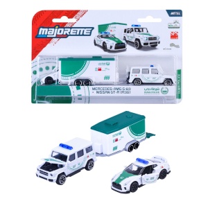 MAJORETTE SET REMORCA DE POLITIE DUBAI DELUXE MERCEDES AMG G63 SI MASINUTA NISSAN GT-R R35 - Img 3
