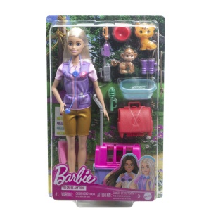 Papusa Barbie Animal Rescue cu Pui de Maimuta si Pui de Tigru