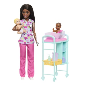 Papusa Barbie Bruneta Set de Joaca Medic Pediatru, multicolor, 32.5x19x6.5cm - Img 5