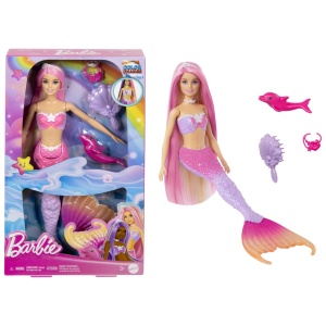 Papusa Barbie Dreamtopia Color Change, Sirena cu Par Roz