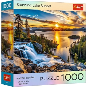 Puzzle Trefl 1000 piese, Sua Apus de Soare Uimitor la Lac cu Poster Inclus