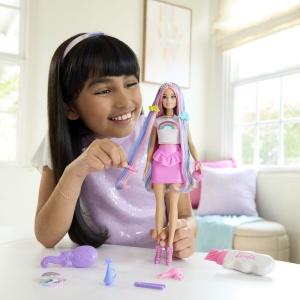 Set de joaca Barbie cu par stralucitor curcubeu si accesorii - Img 4
