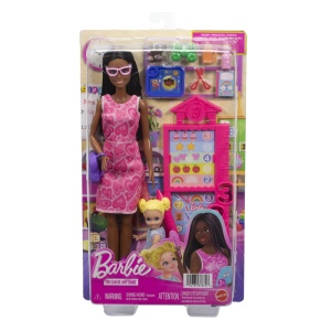 Set joaca papusa Barbie Bruneta Mulatra Profesora, multicolor, 32.5x19x6.5cm