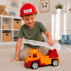 AUTOSPECIALA POMPIERI CU SCARA SI CASCA PORTOCALIU ROSU 54CM - Img 3