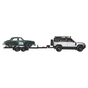 HOT WHEELS TRANSPORTATOR LAND ROVER DEFENDER 110 2023 CU MASINUTA JAGUAR MK1 SCARA 1 LA 64 - Img 4