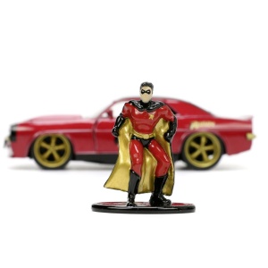 JADA BATMAN SET FIGURINA ROBIN SI MASINUTA METALICA CHEVROLET CAMARO 1967 SCARA 1:32 - Img 6