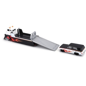 MAISTO DESIGN ELITE TRANSPORT SET CAMION CU RAMPA COE FLATBED SI MASINUTA CHEVROLET K5 BLAZER 1979 SCARA 1 LA 64 - Img 4