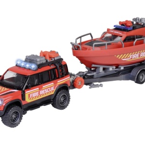 MAJORETTE SET MASINA DE POMPIERI LAND ROVER SI BARCA DE SALVARE - Img 2